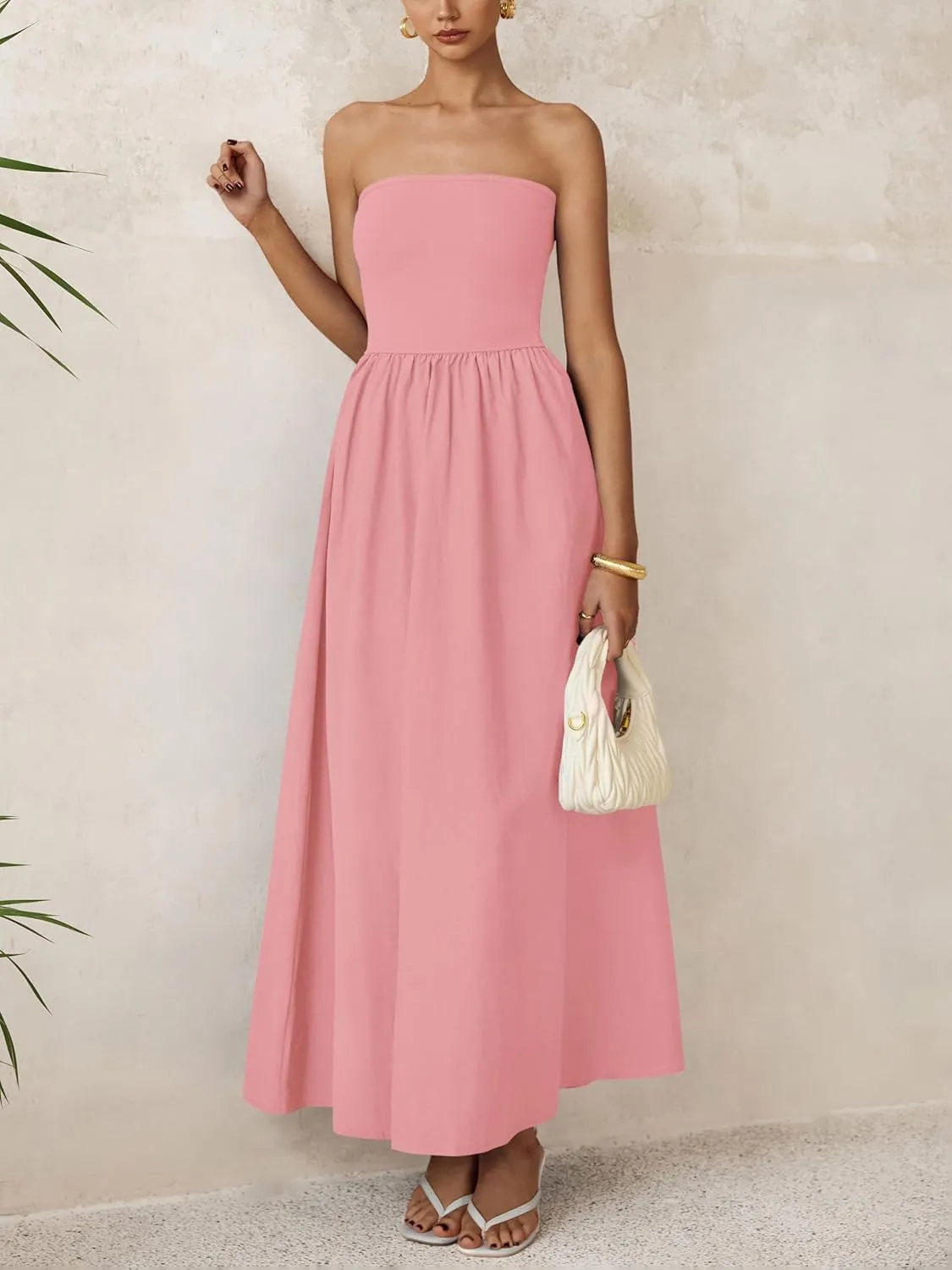 PRETTYGARDEN Women 2025 Summer Elegant Strapless Maxi Dress Tube Top Dress A Line Flowy Long Wedding Party Cocktail Dresses