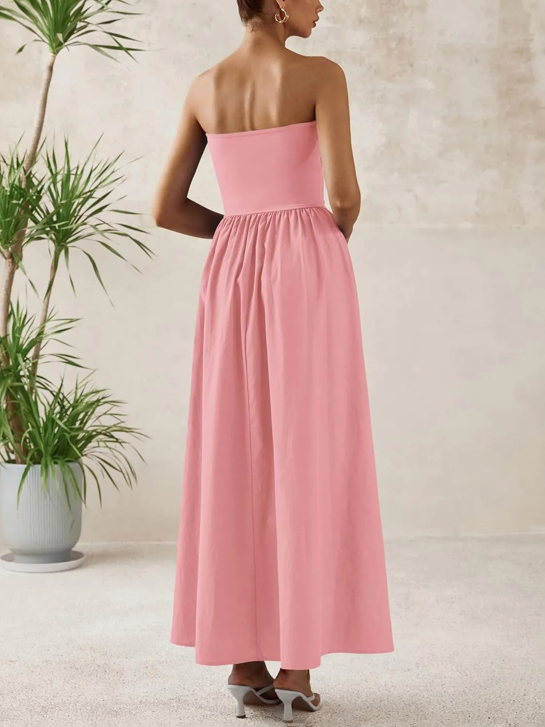 PRETTYGARDEN Women 2025 Summer Elegant Strapless Maxi Dress Tube Top Dress A Line Flowy Long Wedding Party Cocktail Dresses