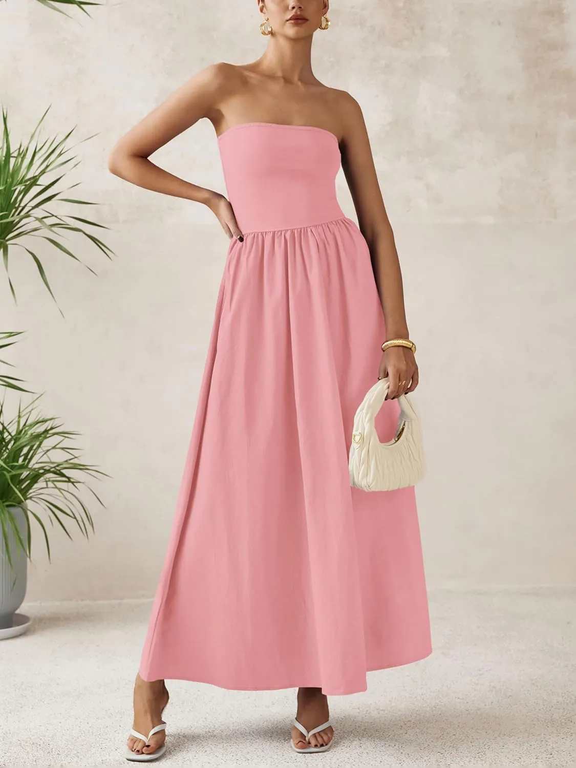 PRETTYGARDEN Women 2025 Summer Elegant Strapless Maxi Dress Tube Top Dress A Line Flowy Long Wedding Party Cocktail Dresses