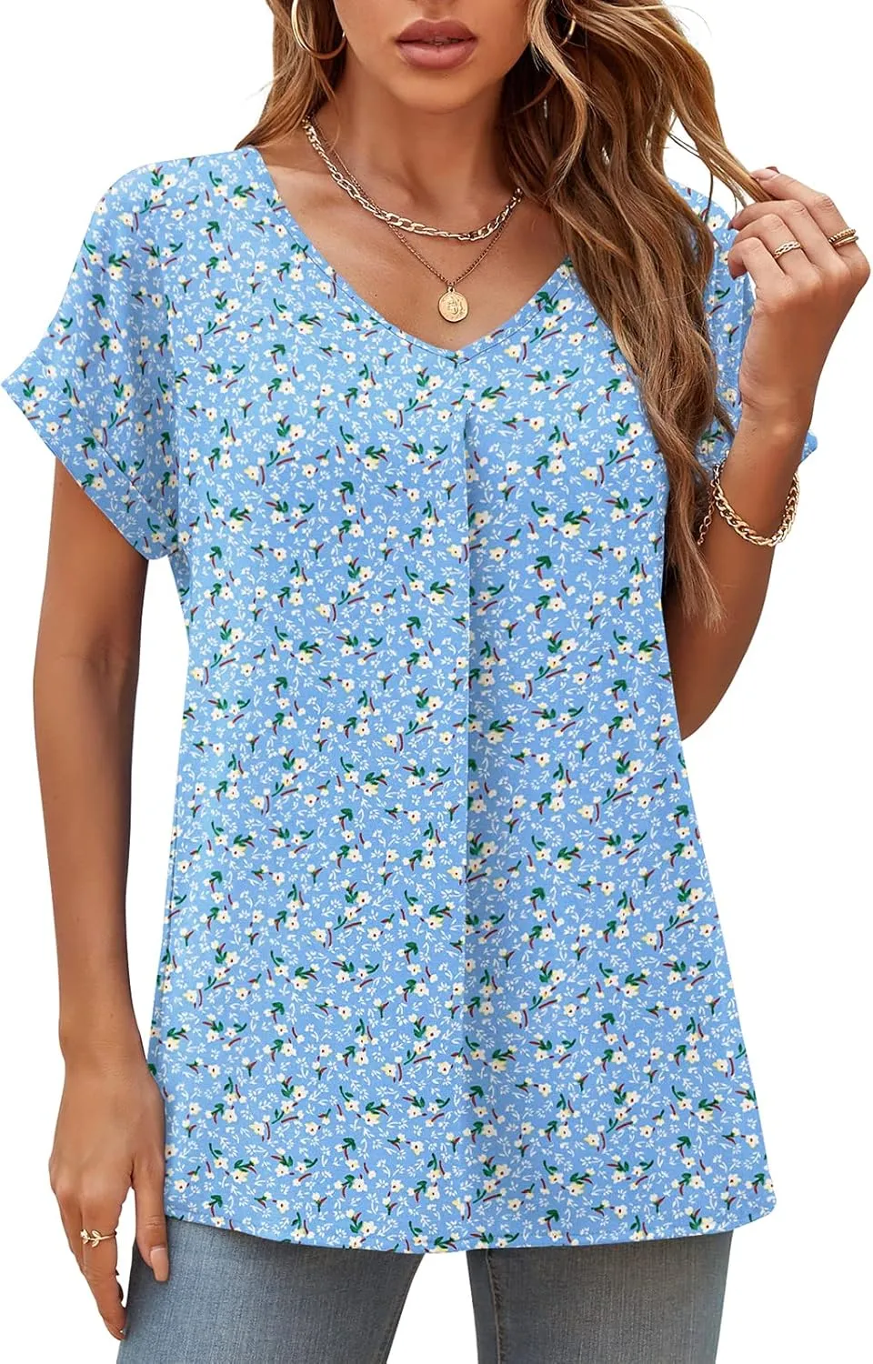QUEZHU Summer Blouses for Women Elegant Casual V Neck Chiffon Blouses Tops Shirts