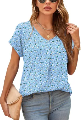 QUEZHU Summer Blouses for Women Elegant Casual V Neck Chiffon Blouses Tops Shirts