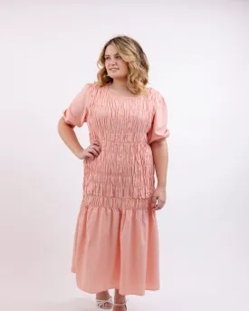 "Blush" Cotton Blend Pink Woven Midi Dress | Pink