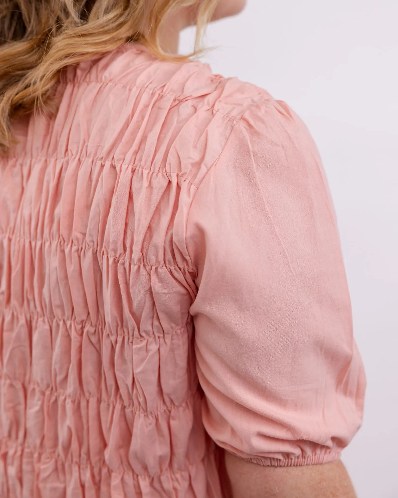 "Blush" Cotton Blend Pink Woven Midi Dress | Pink