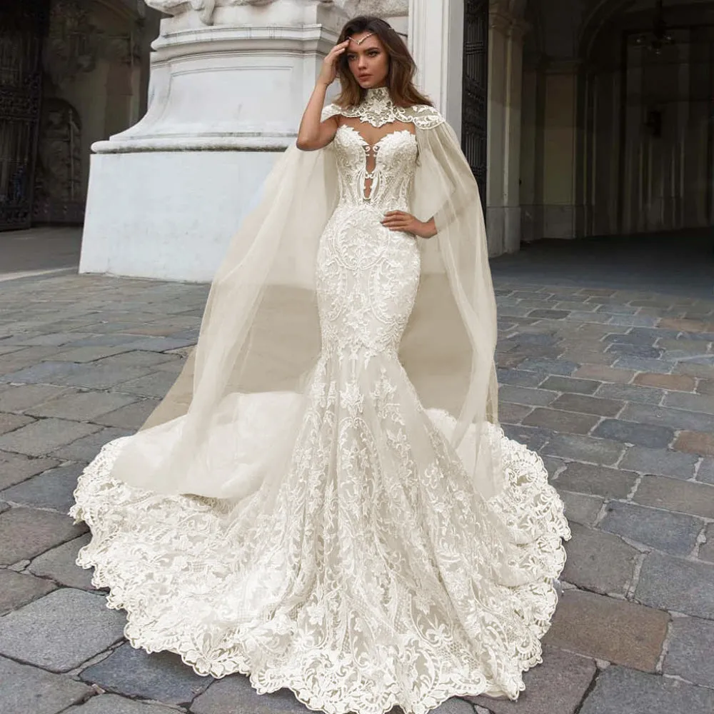 Sexy Sweetheart Backless Lace Mermaid Wedding Dresses Luxury Court Train Bridal Gown