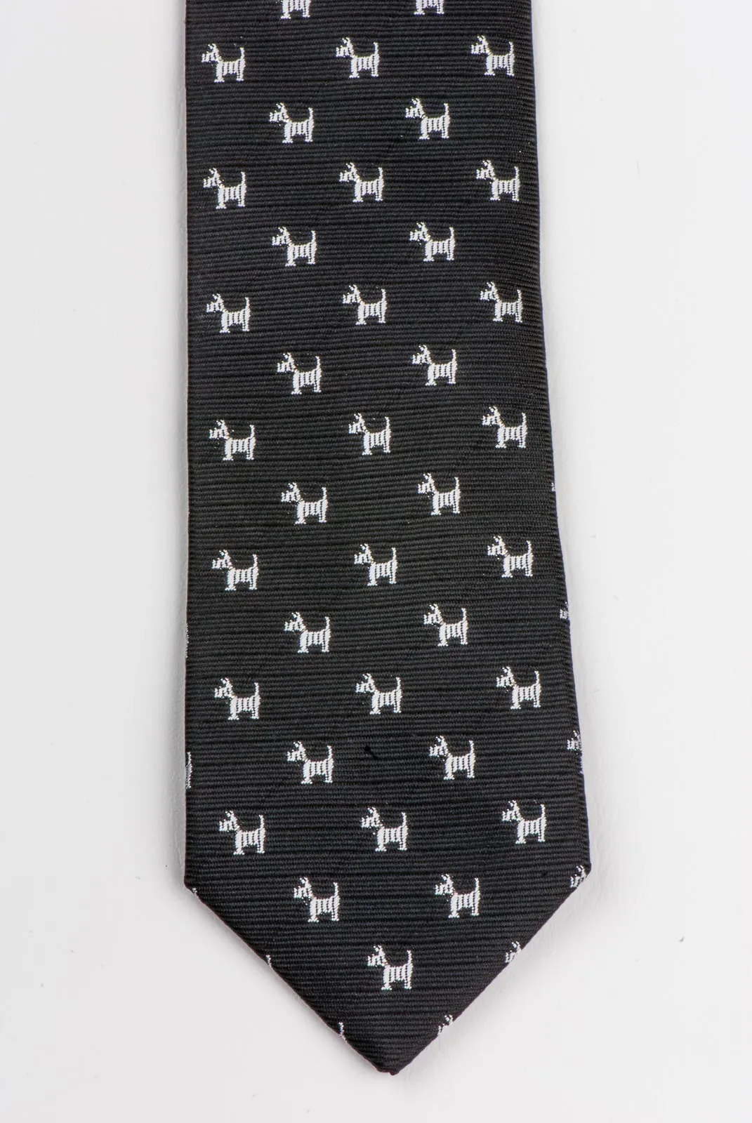 Skinny Tie By Christian Stephanus Silver Scotty Dogs On Black 2 inch