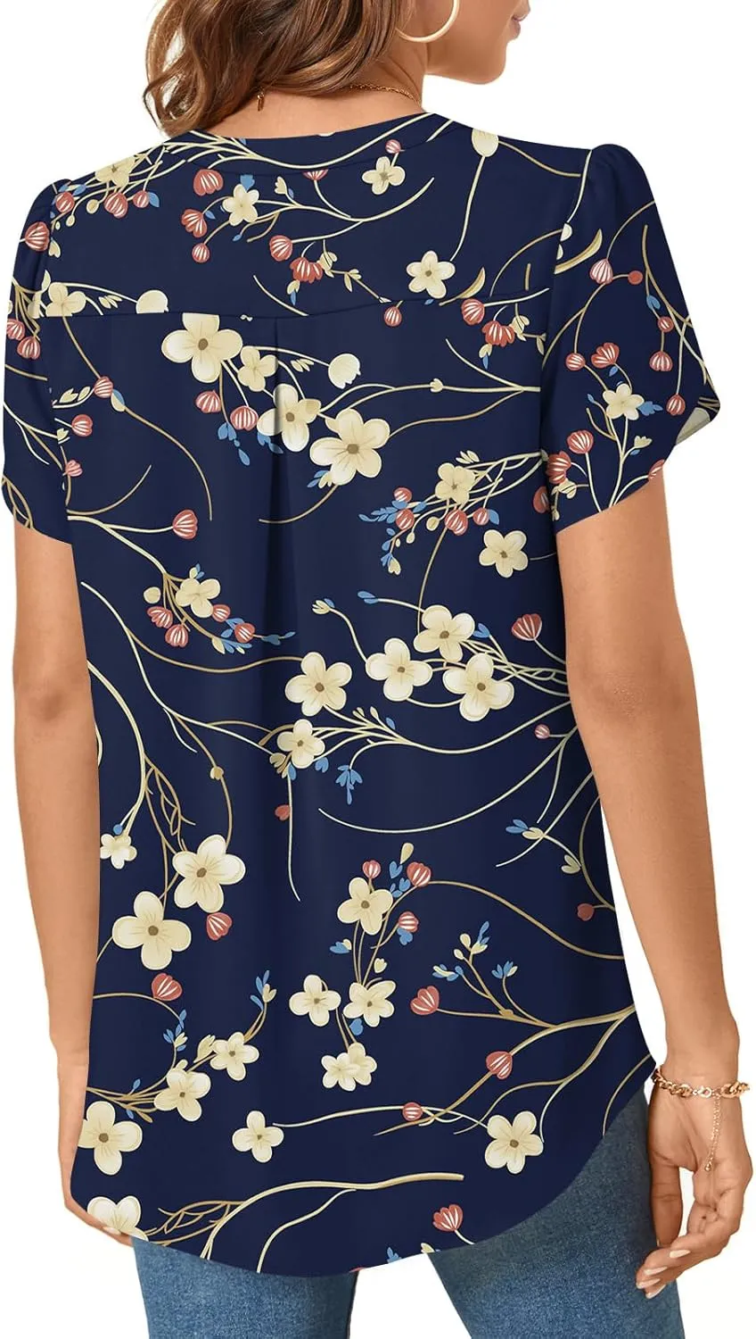 TAOHUADAO Womens Dressy Chiffon Blouses Summer Casual T-Shirts Petal Short Sleeve V Neck Tunic Tops for Leggings