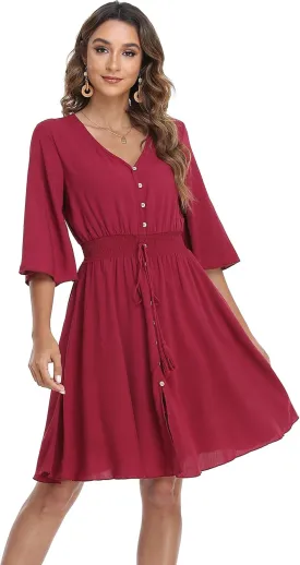 VintageClothing Women's Floral Sundresses Flowy Boho Summer Casual Beach Dress Button Up Midi Party Dress