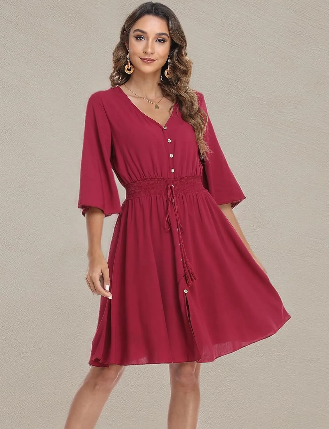 VintageClothing Women's Floral Sundresses Flowy Boho Summer Casual Beach Dress Button Up Midi Party Dress