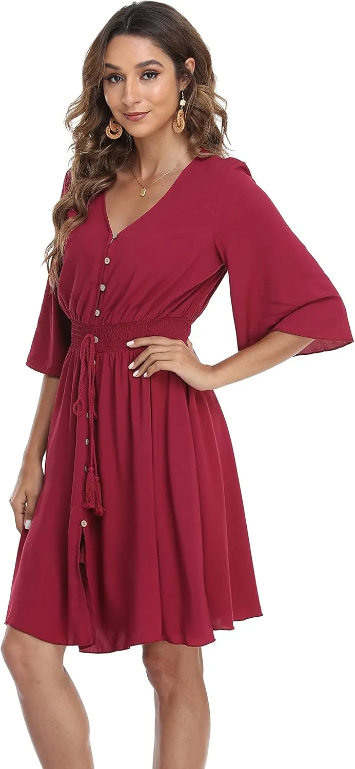 VintageClothing Women's Floral Sundresses Flowy Boho Summer Casual Beach Dress Button Up Midi Party Dress