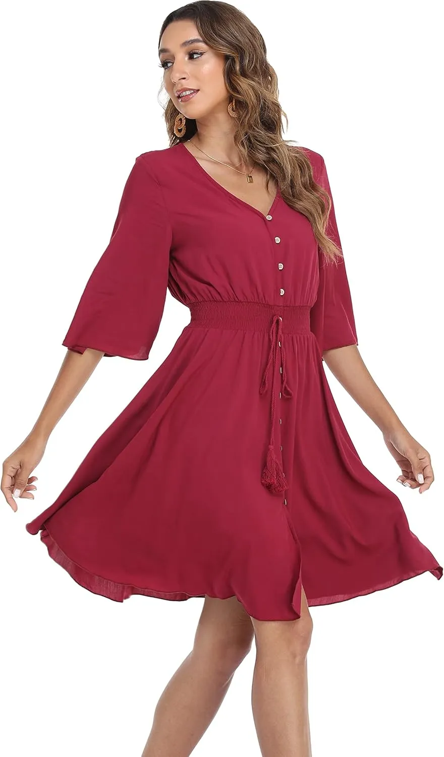 VintageClothing Women's Floral Sundresses Flowy Boho Summer Casual Beach Dress Button Up Midi Party Dress