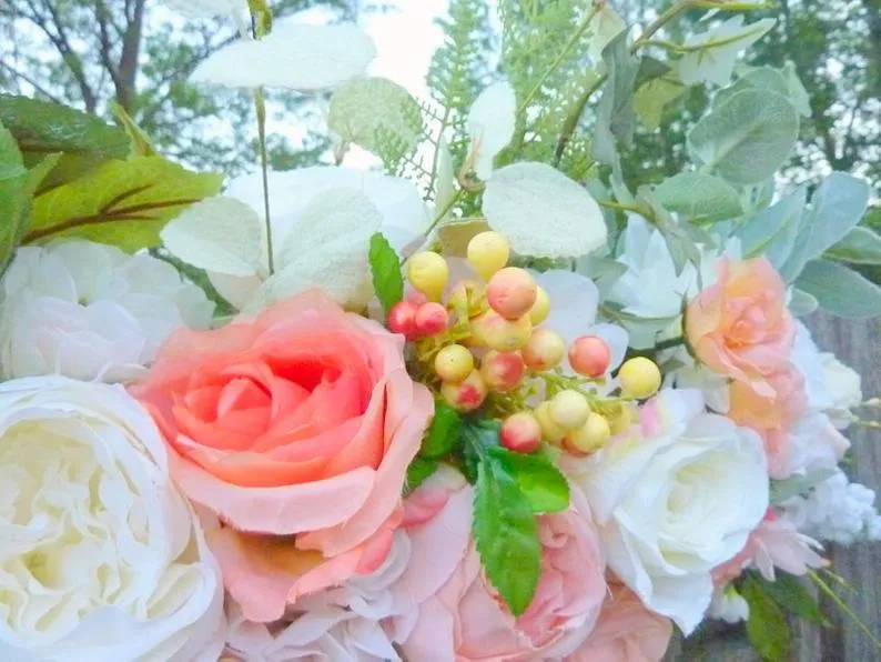 Wedding Arch in Coral and White, Coral Wedding Flowers