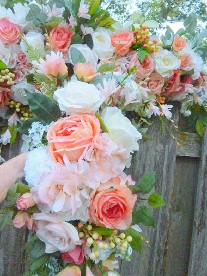 Wedding Arch in Coral and White, Coral Wedding Flowers