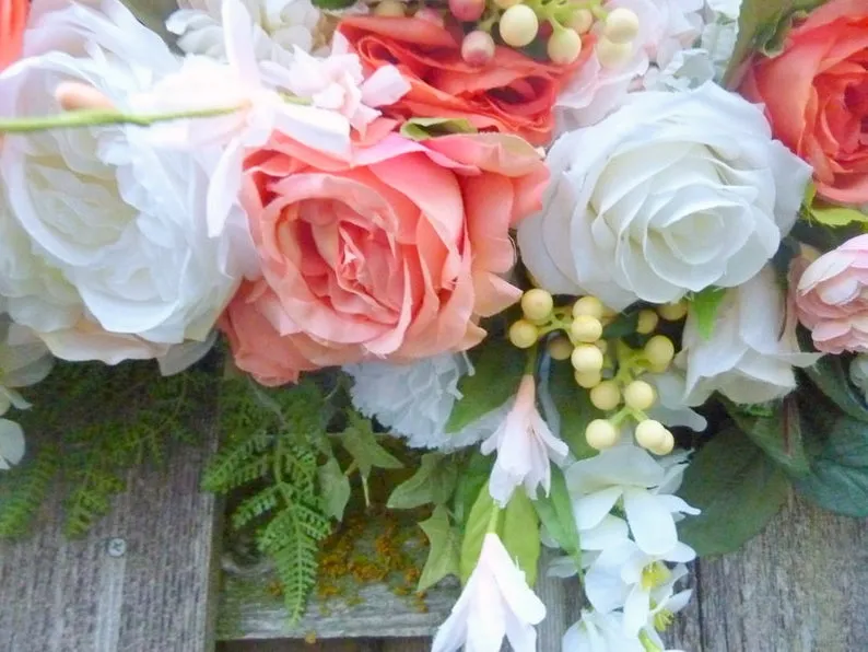 Wedding Arch in Coral and White, Coral Wedding Flowers
