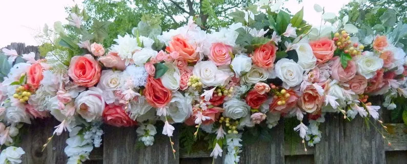 Wedding Arch in Coral and White, Coral Wedding Flowers