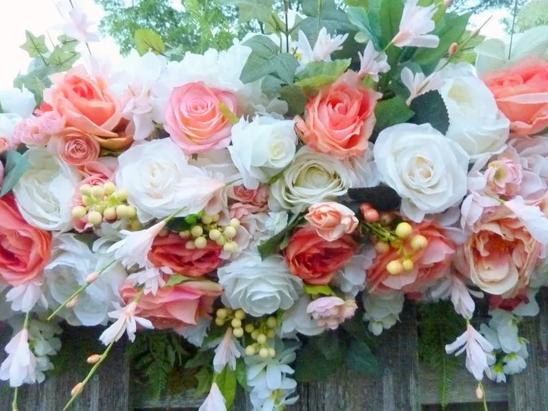 Wedding Arch in Coral and White, Coral Wedding Flowers