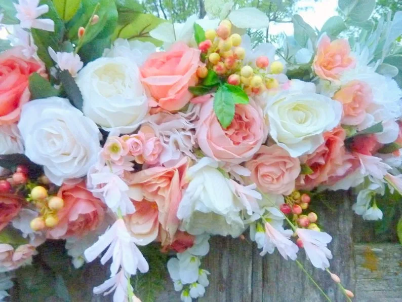 Wedding Arch in Coral and White, Coral Wedding Flowers