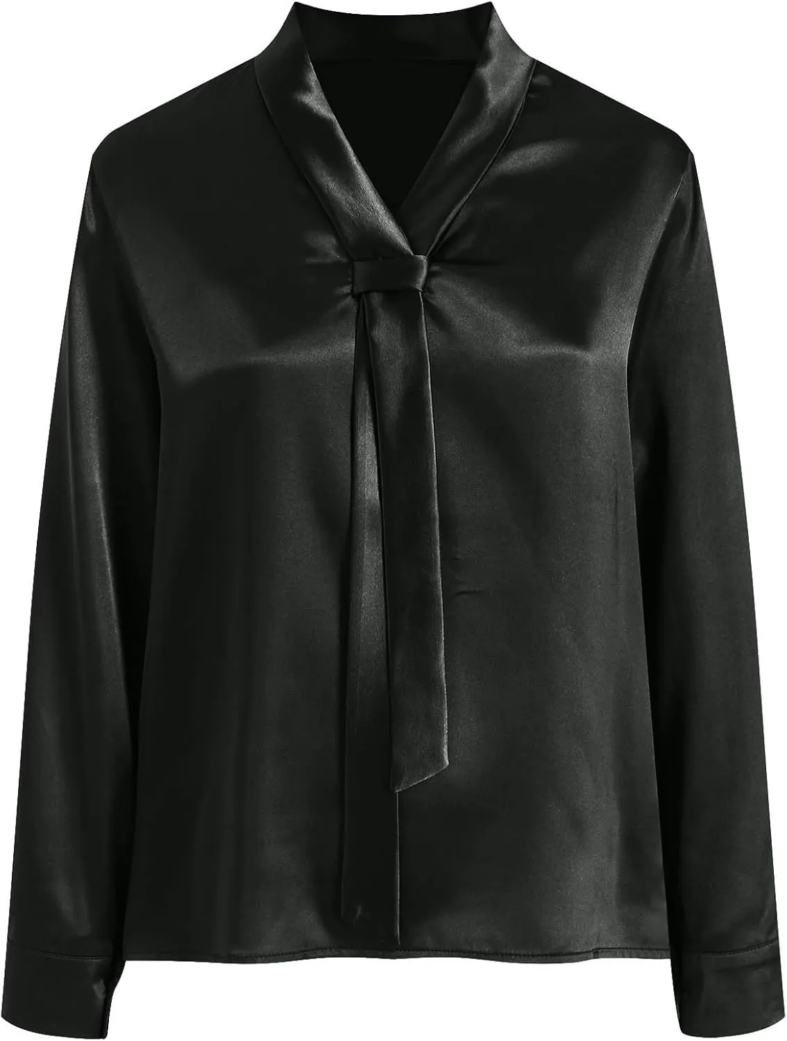 Winter Tops for Women Chiffon V-Neck Ribbon Elegant tie Blouse Long Sleeve Silk Tops Satin Blouses for Business