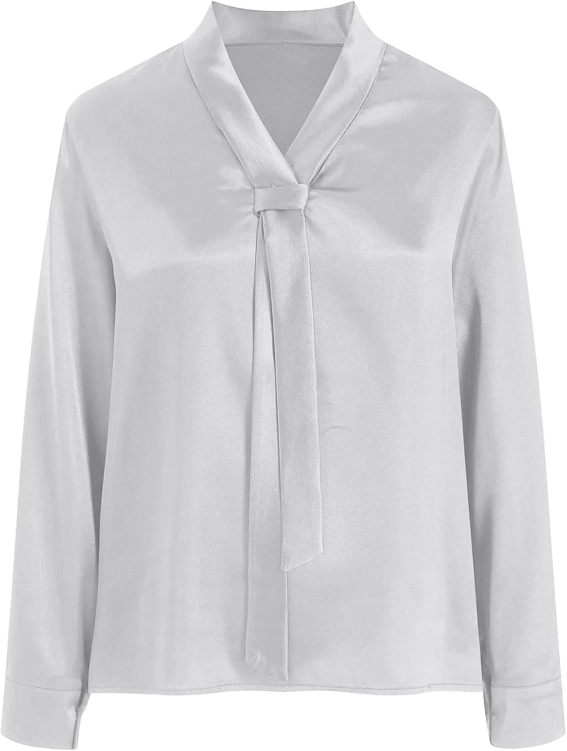 Winter Tops for Women Chiffon V-Neck Ribbon Elegant tie Blouse Long Sleeve Silk Tops Satin Blouses for Business