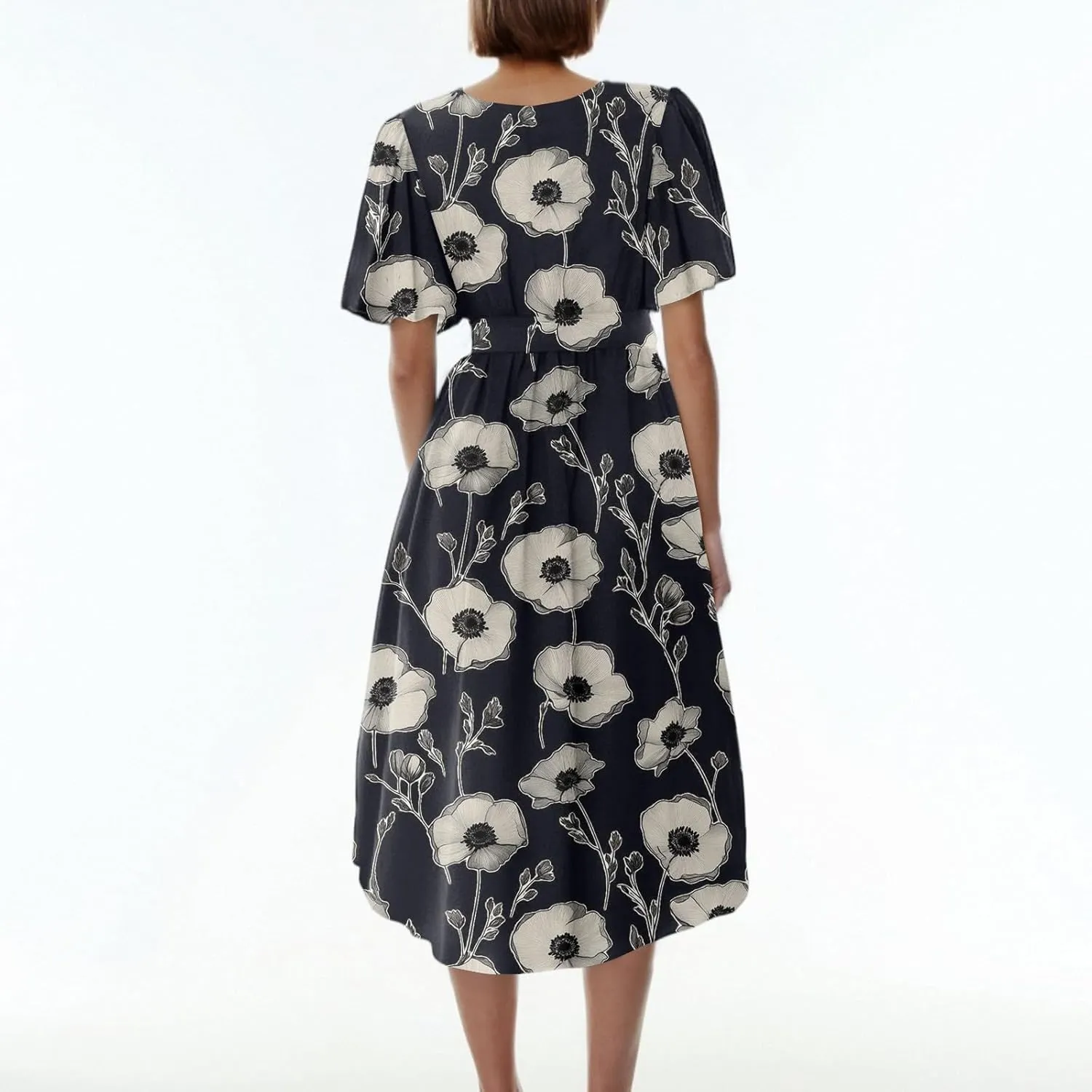 Womens Boho Floral Printed Chiffon Dresses 2025 Elegant V Neck Belted Summer Wedding Prom Cocktail Midi Dress