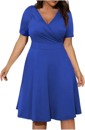 Womens Plus Size Dresses 2025 Summer Short Sleeve Wrap V-Neck Sundress Casual Wedding Guest Cocktail Vintage Dress