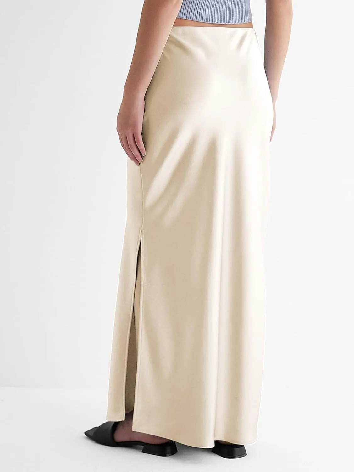 Womens Satin Silk Maxi Slit Skirt Elastic Waistband Maxi Long Satin Slit Skirts for Women