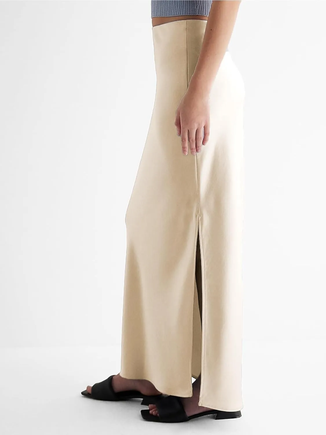 Womens Satin Silk Maxi Slit Skirt Elastic Waistband Maxi Long Satin Slit Skirts for Women