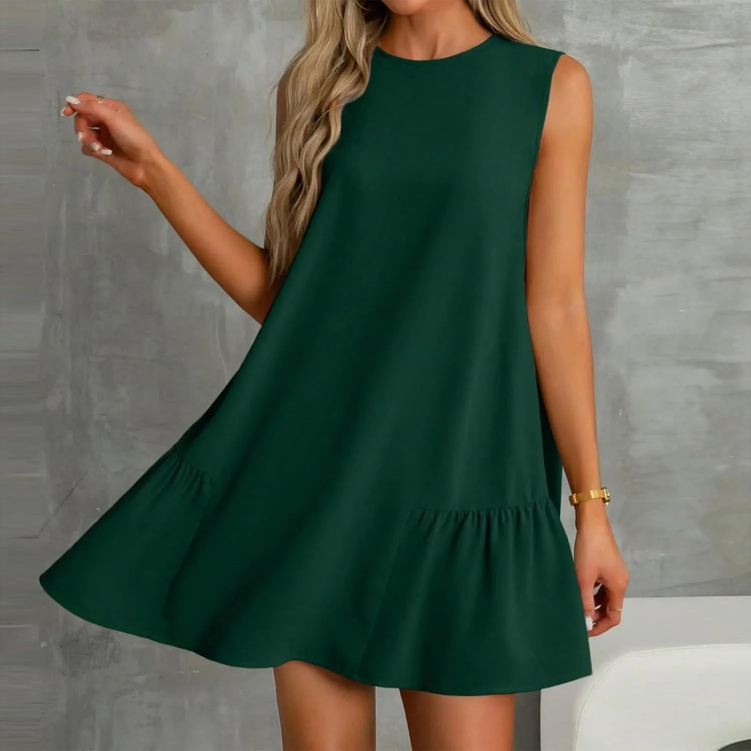 Women's Summer Dresses 2025 Round Neck Ruffle Sleeveless Tank Dress Casual A-Line Sundresses Beach Vacation Clothes