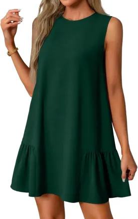 Women's Summer Dresses 2025 Round Neck Ruffle Sleeveless Tank Dress Casual A-Line Sundresses Beach Vacation Clothes