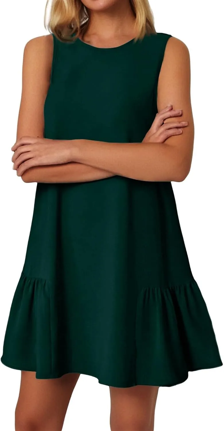 Women's Summer Dresses 2025 Round Neck Ruffle Sleeveless Tank Dress Casual A-Line Sundresses Beach Vacation Clothes