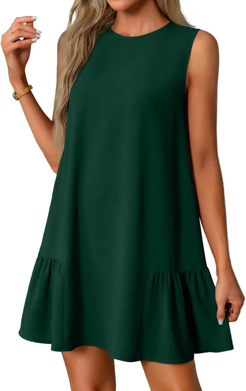 Women's Summer Dresses 2025 Round Neck Ruffle Sleeveless Tank Dress Casual A-Line Sundresses Beach Vacation Clothes