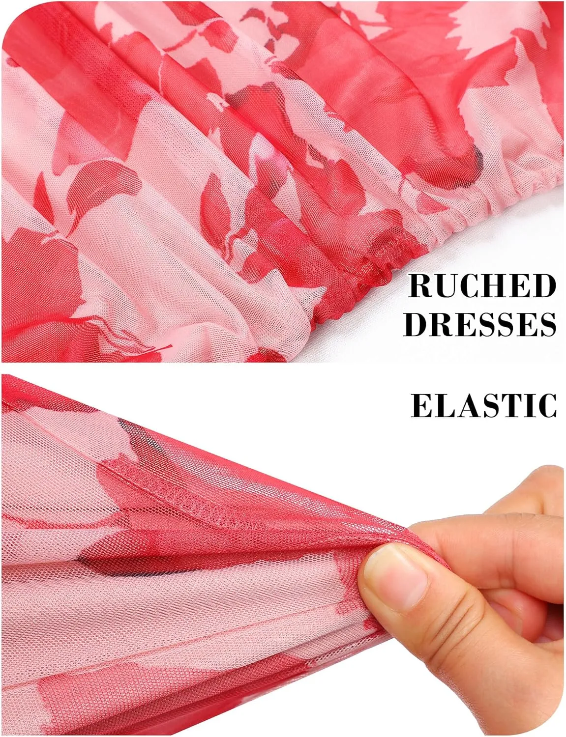 Women's Summer One Off Shoulder Long Midi Dresses Wedding Guest Floral Ruched Mesh Dress Cocktail Party 2025