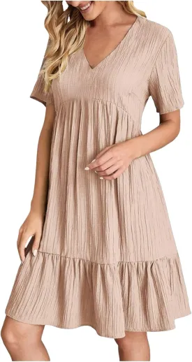 Womens Trendy Summer Beach Dress Sleeveless V Neck Mini Dresses Fashion Casual Flowy Boho Ruffle A Line Swing Sundresses 2025