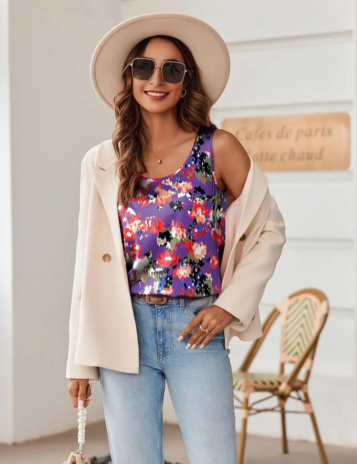 Zeagoo Silk Satin Tank Tops for Women Scoop Neck Sleeveless Camisole Tops 2025 Summer Basic Blouses