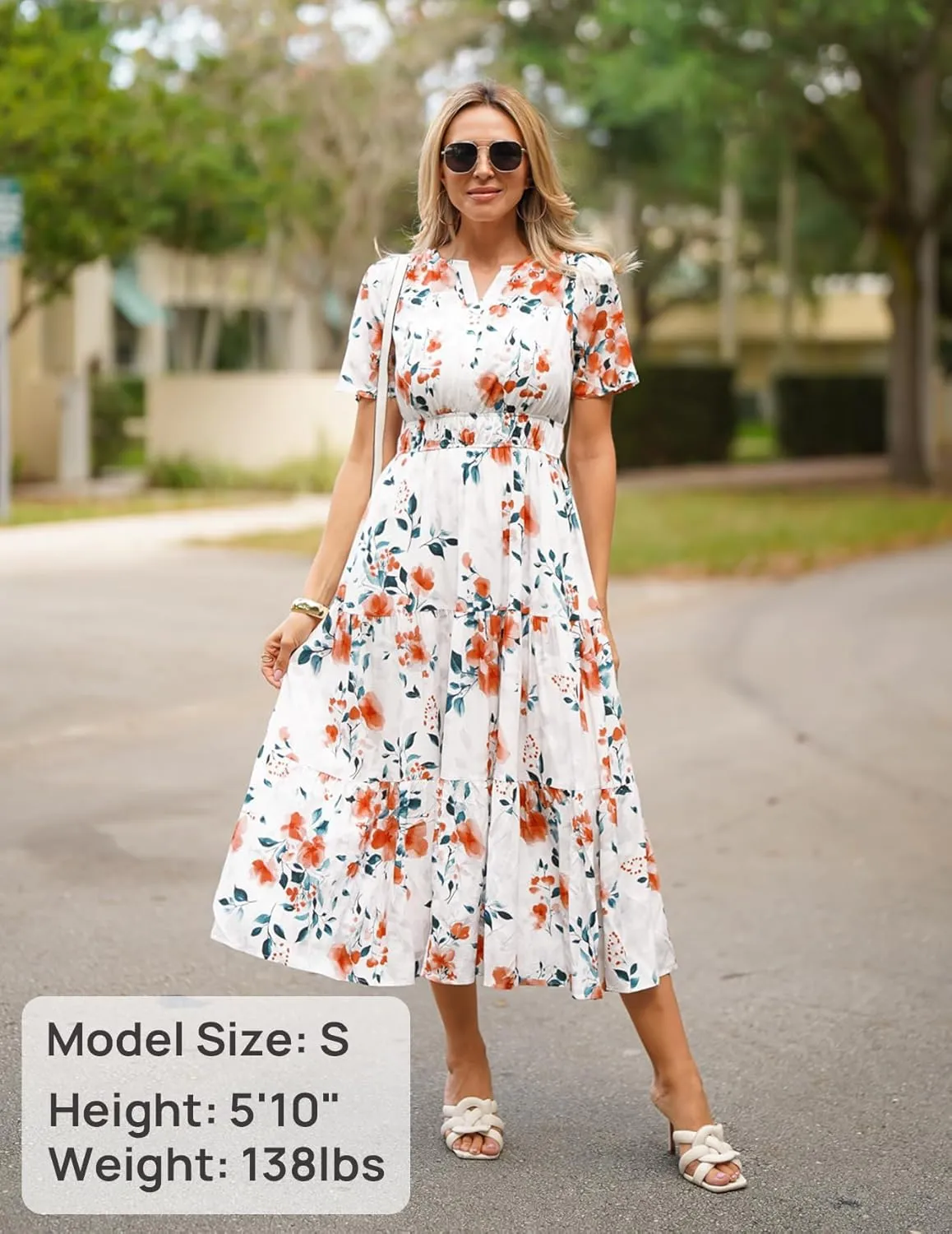 ZESICA Women's 2025 Summer Floral V Neck Maxi Dress Short Sleeve High Waist A Line Tiered Flowy Boho Vacation Dresses