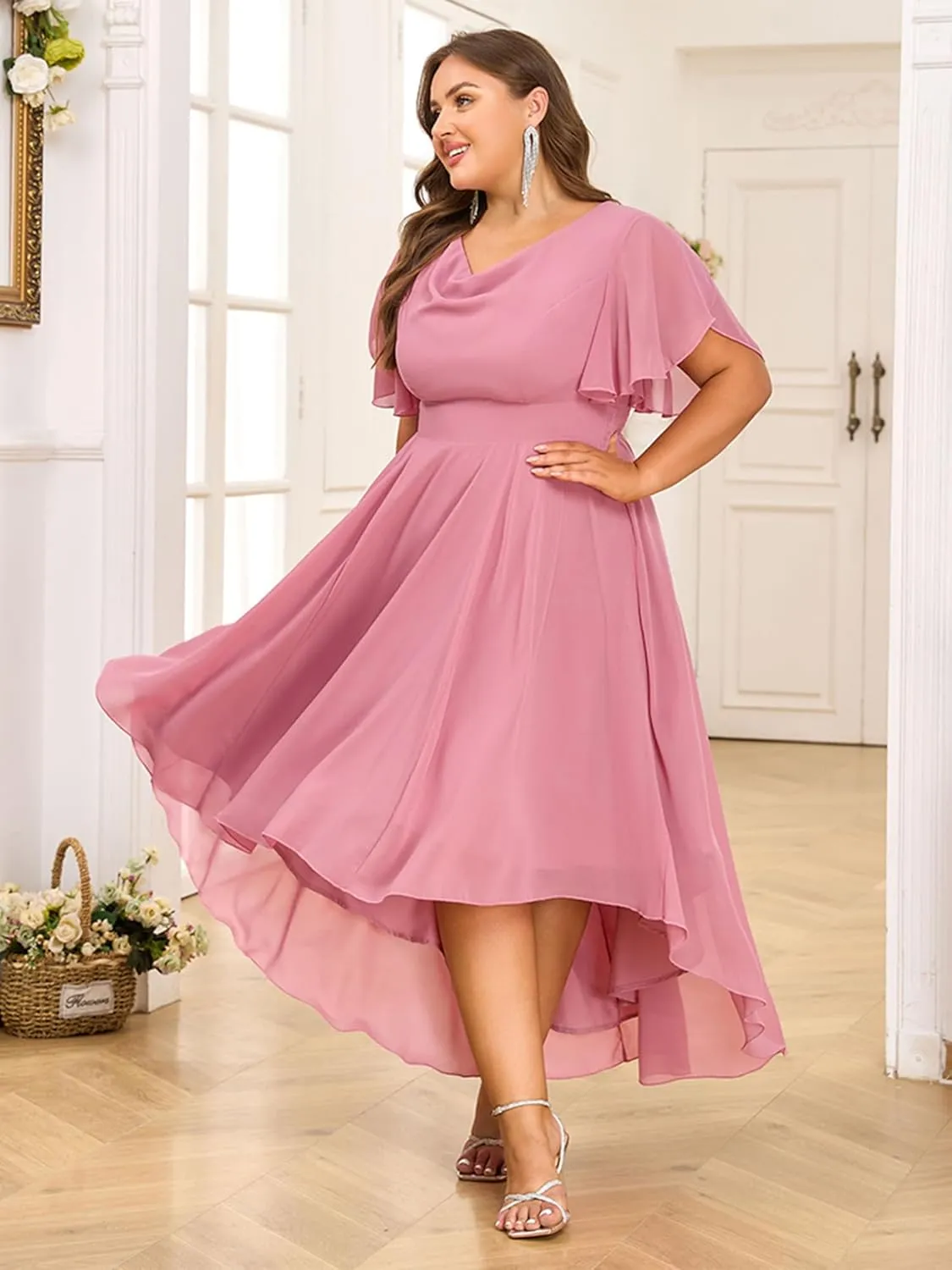 ZNU Plus Size Prom Dresses 2025 High Low Bridesmaid Dress Summer Wedding Guest Formal Cocktail Dress for Women