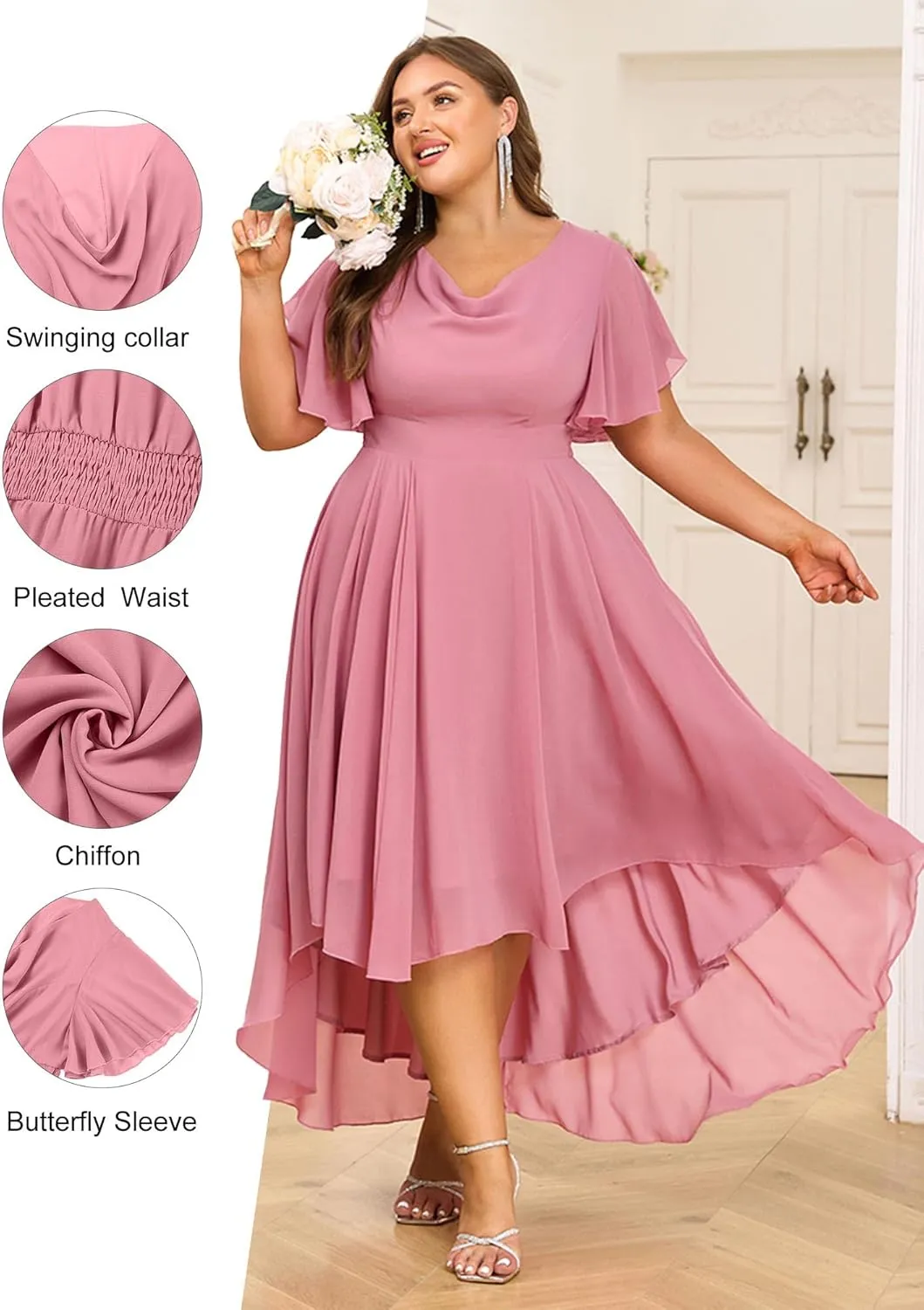 ZNU Plus Size Prom Dresses 2025 High Low Bridesmaid Dress Summer Wedding Guest Formal Cocktail Dress for Women