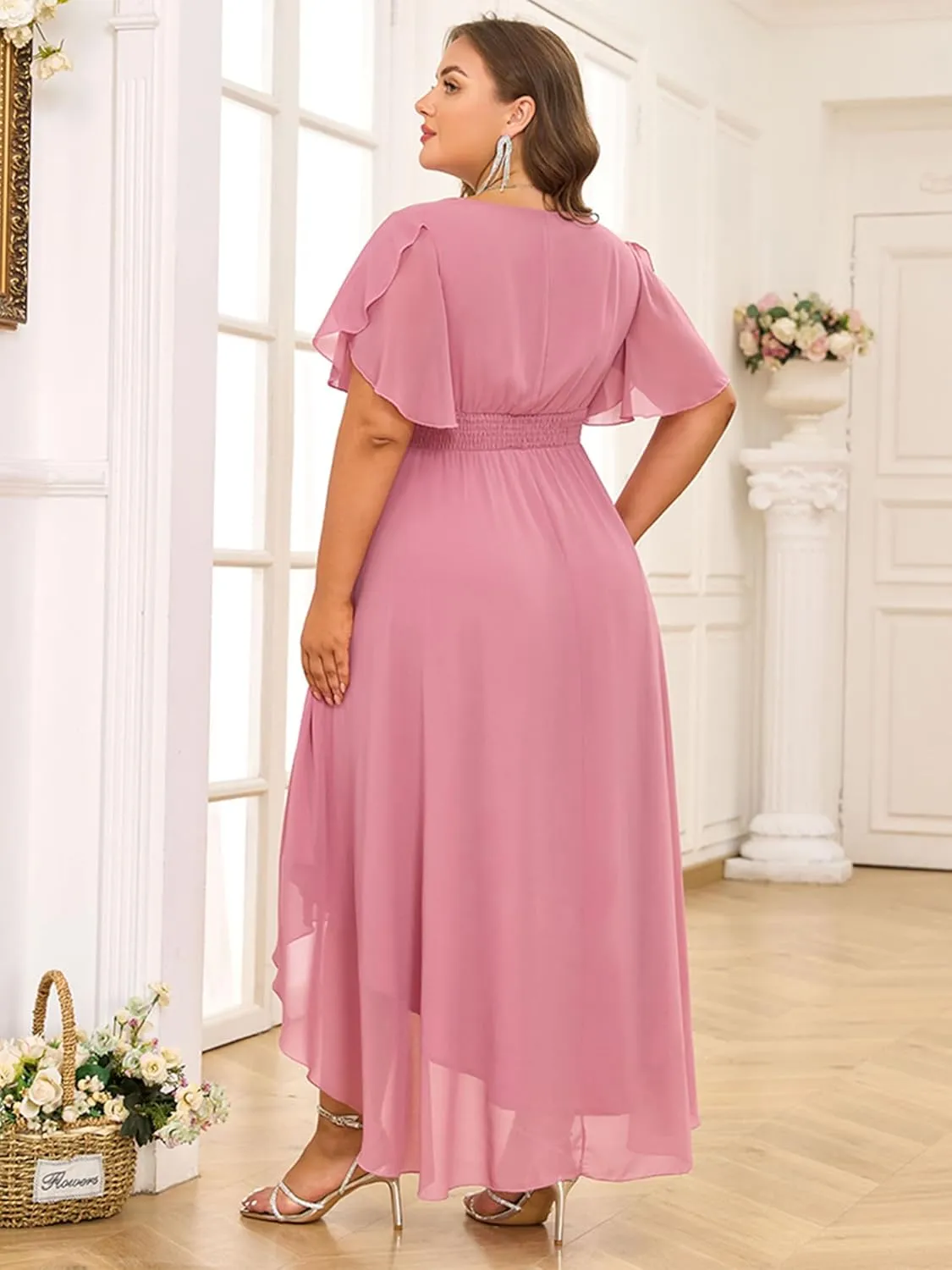 ZNU Plus Size Prom Dresses 2025 High Low Bridesmaid Dress Summer Wedding Guest Formal Cocktail Dress for Women